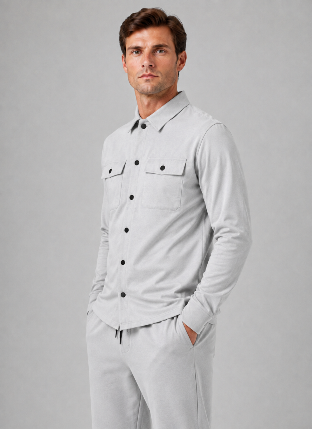 Men's Casual Cotton Blend Relaxed Fit Overshirt and Trousers Set