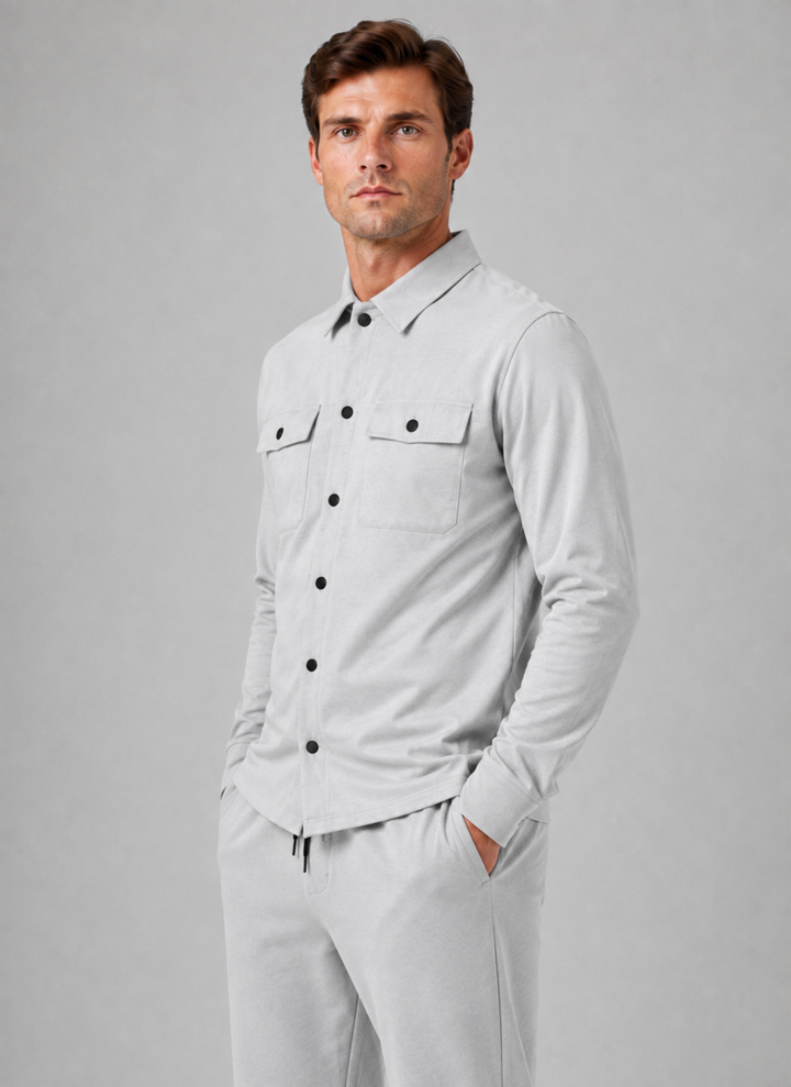 Men's Casual Cotton Blend Relaxed Fit Overshirt and Trousers Set