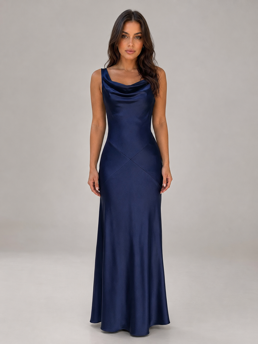 Women's Elegant Satin Feel Open Back Maxi Dress