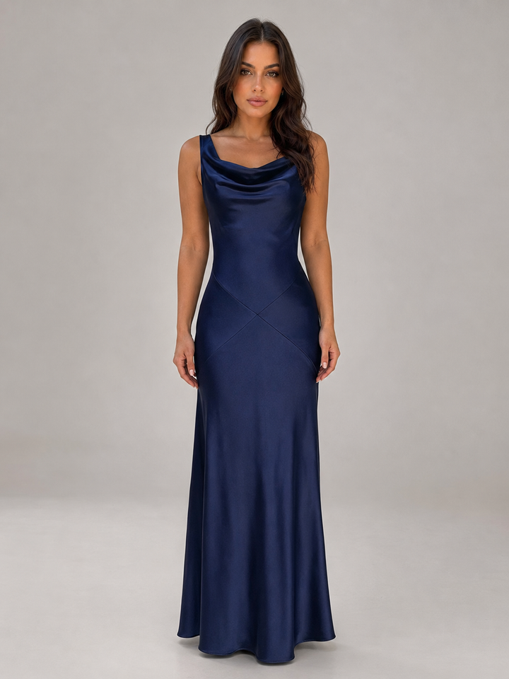 Women's Elegant Satin Feel Open Back Maxi Dress