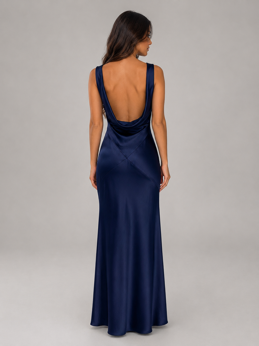 Women's Elegant Satin Feel Open Back Maxi Dress