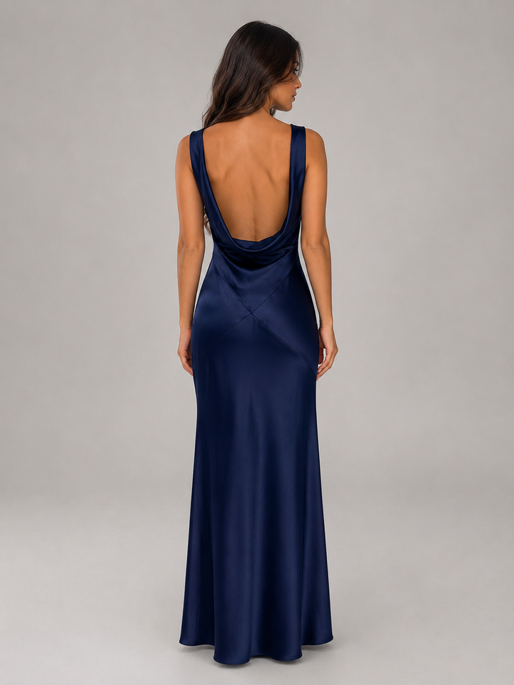 Women's Elegant Satin Feel Open Back Maxi Dress