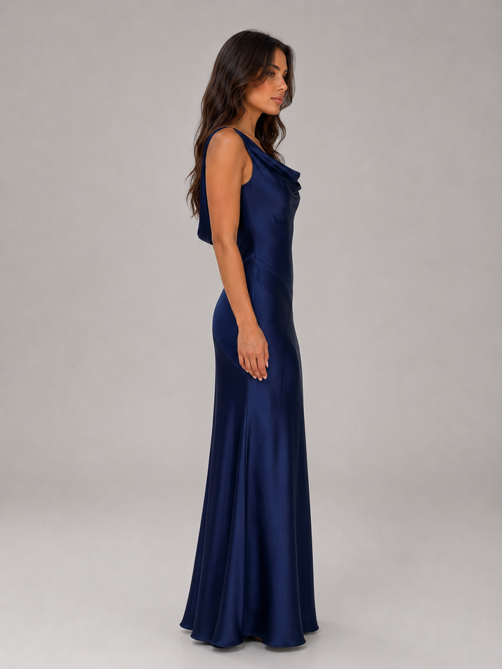 Women's Elegant Satin Feel Open Back Maxi Dress
