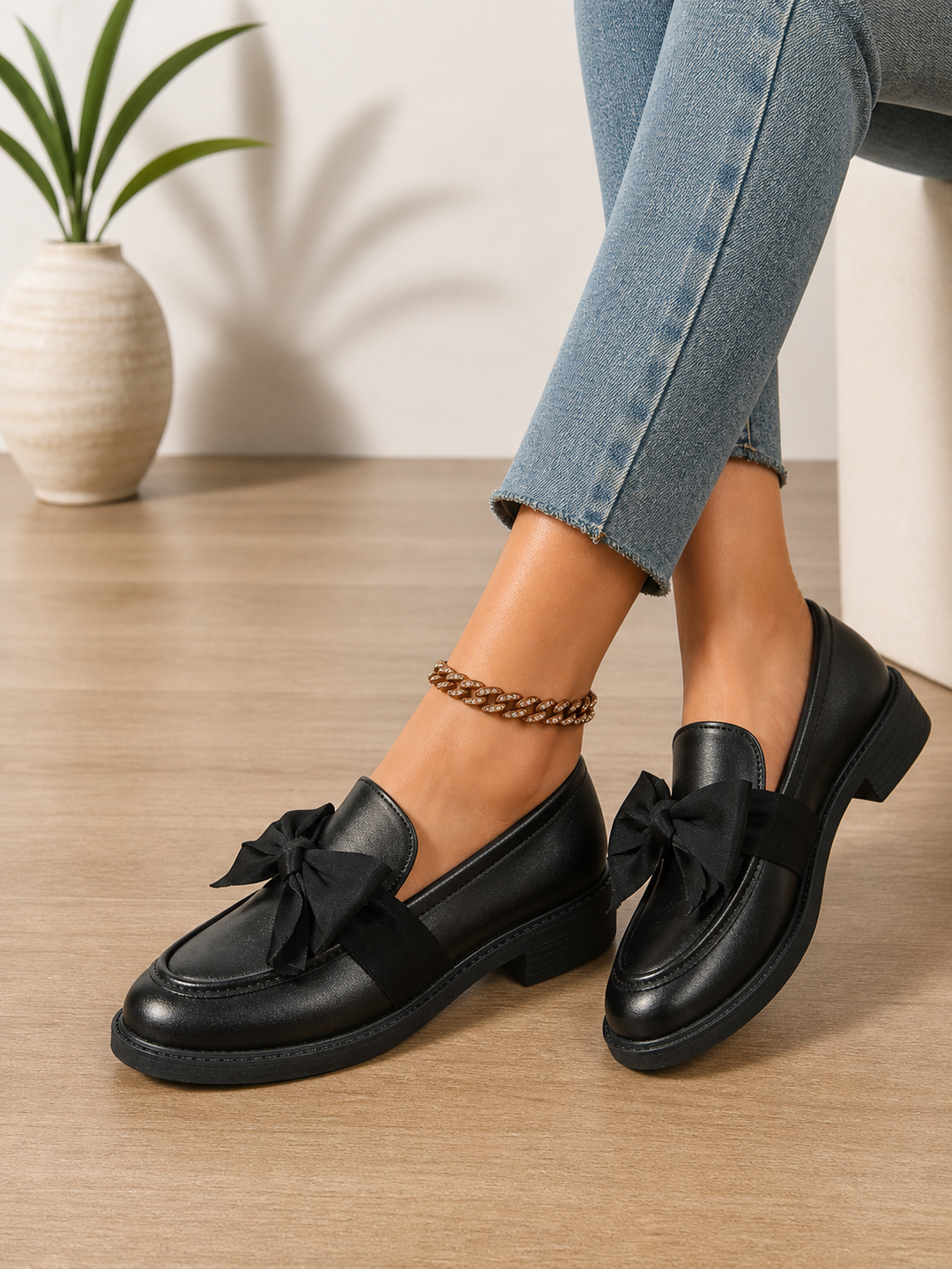 Women's Classic Leather Bow Detail Loafers