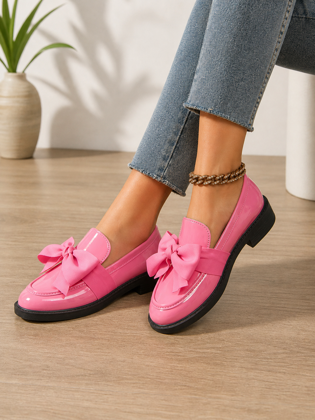 Women's Classic Leather Bow Detail Loafers