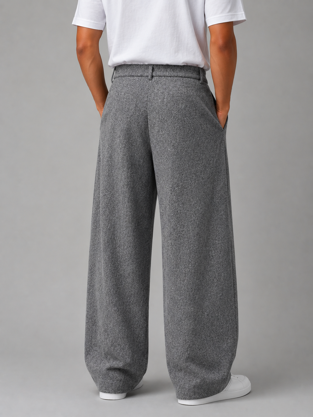 Men's Classic Tailored Pleated Wide Leg Trousers in Gray