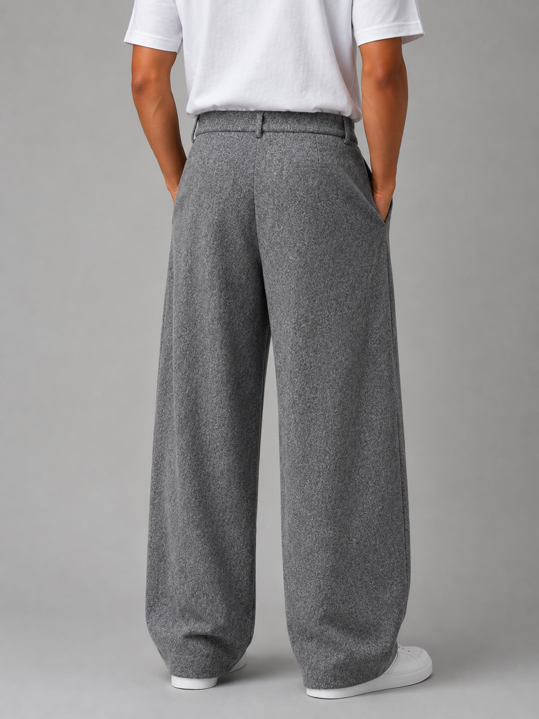 Men's Classic Tailored Pleated Wide Leg Trousers in Gray