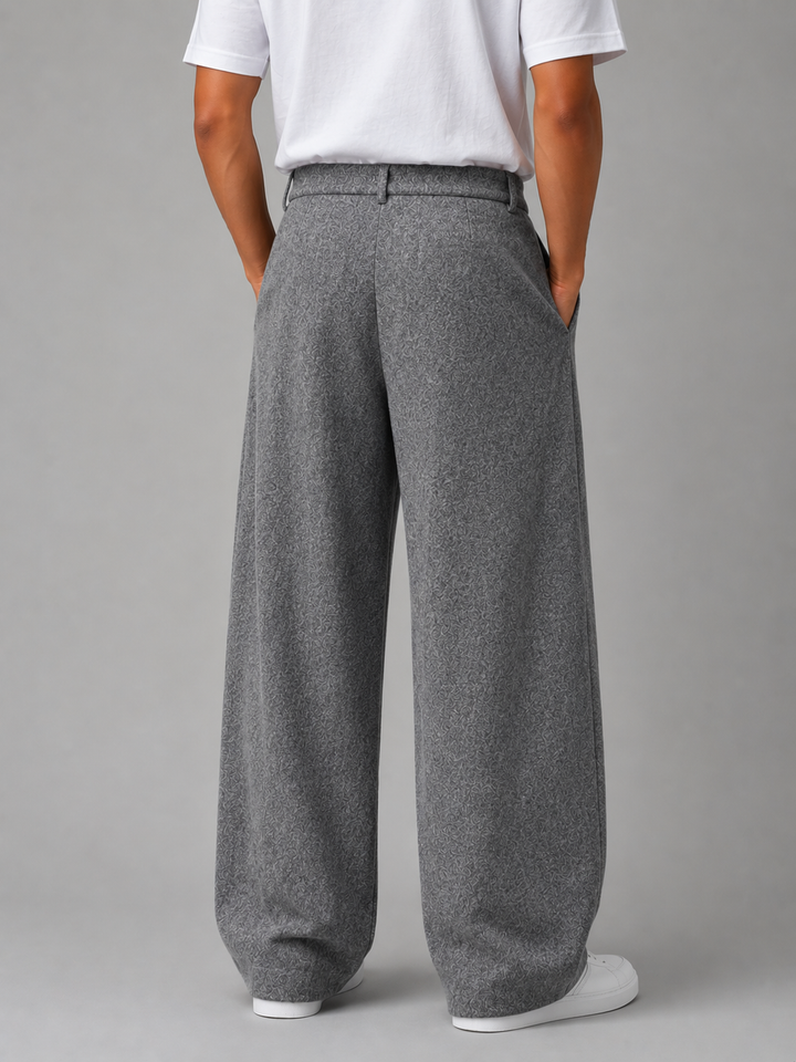 Men's Classic Tailored Pleated Wide Leg Trousers in Gray