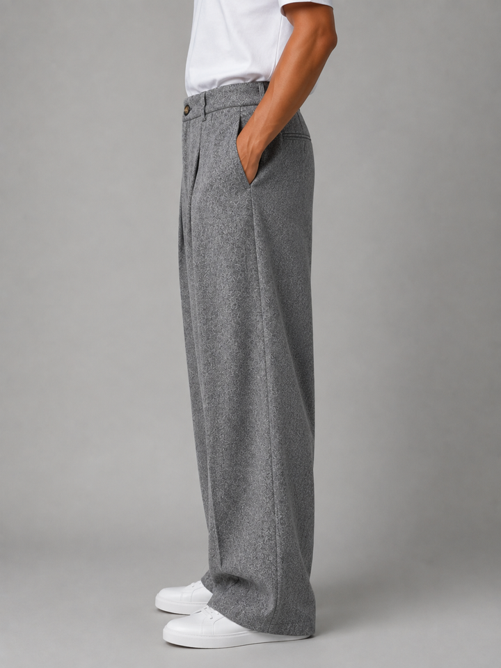 Men's Classic Tailored Pleated Wide Leg Trousers in Gray