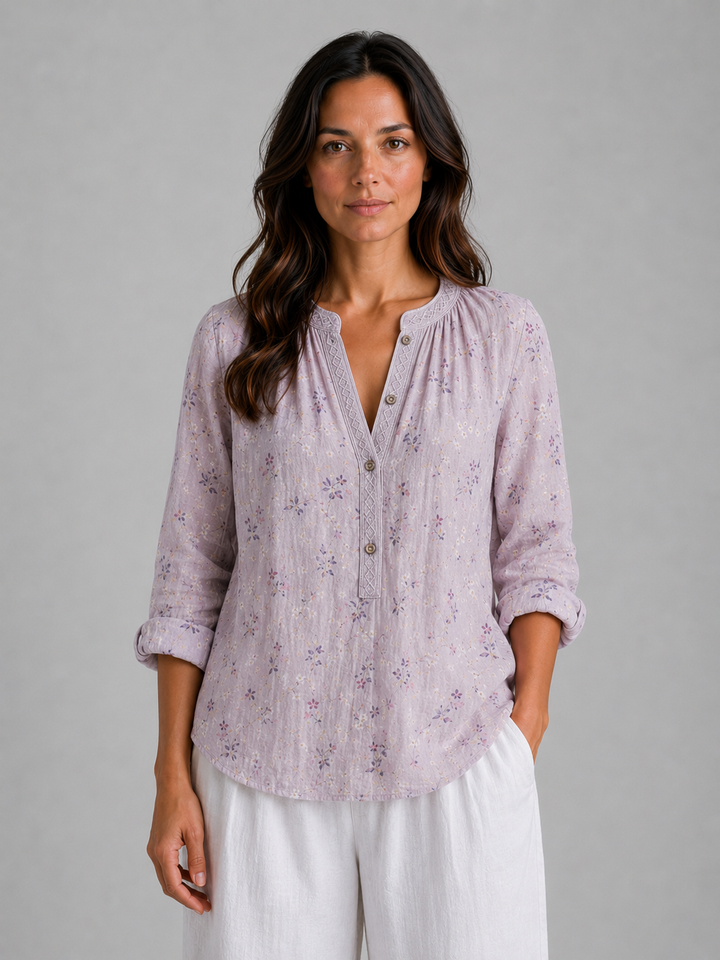 Women's Casual V-Neck Cotton Blouse