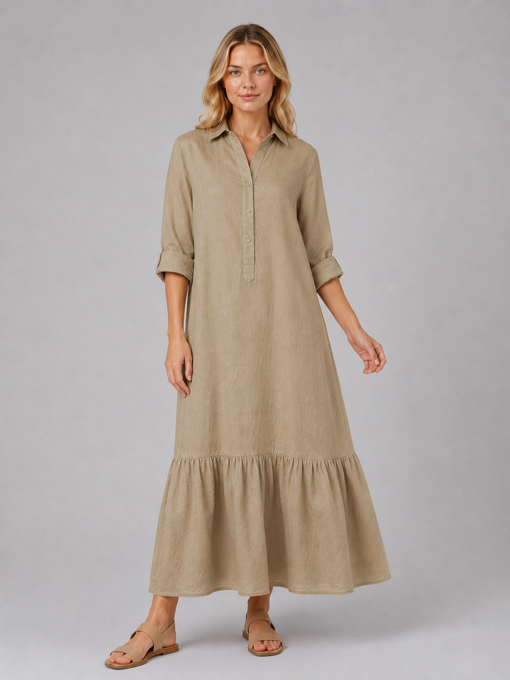 Women's Casual Cotton Blend Tiered Maxi Shirt Dress