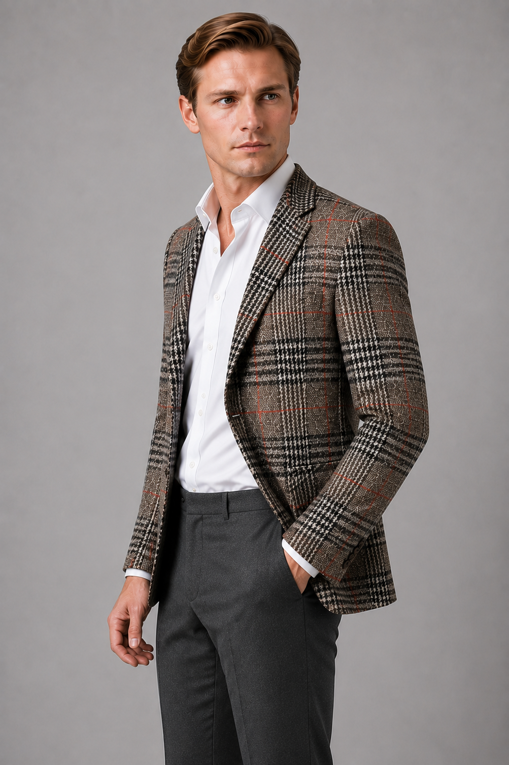 Men's Tailored Tweed Smart Casual Blazer Jacket