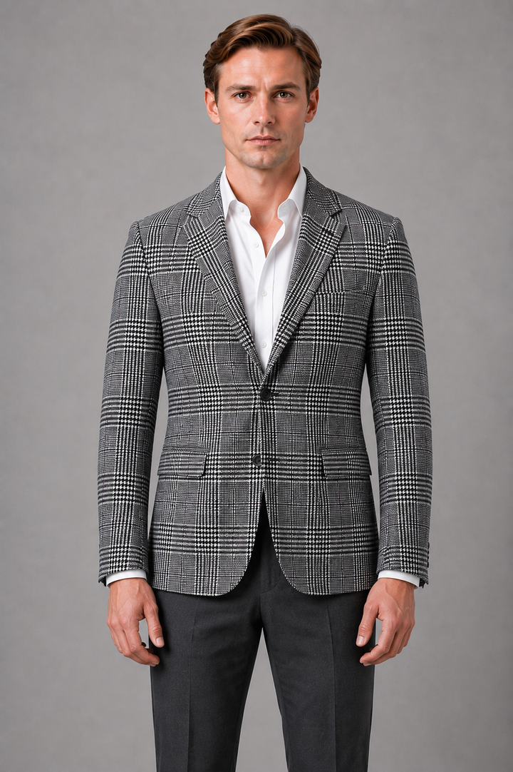 Men's Tailored Tweed Smart Casual Blazer Jacket