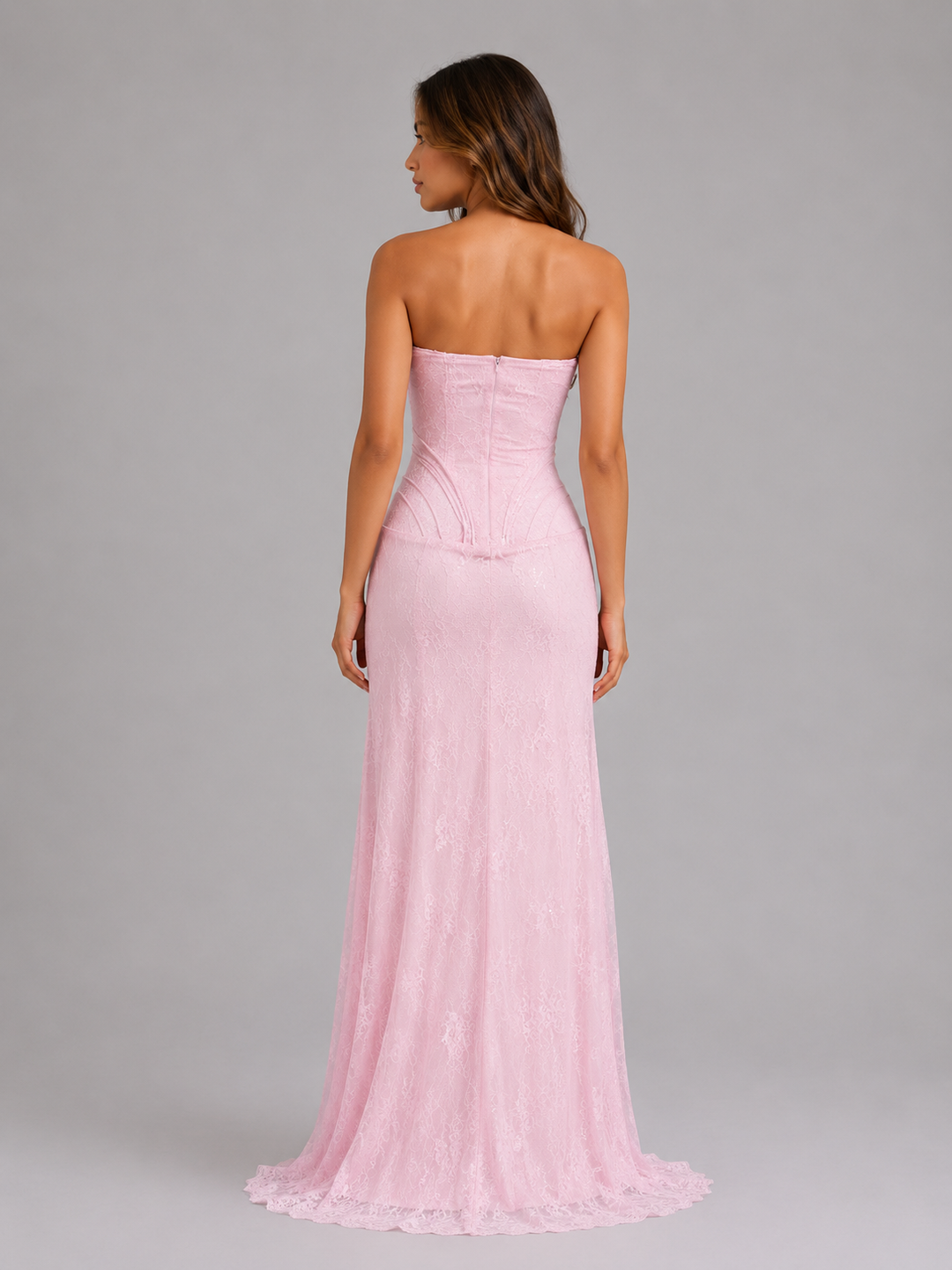 Women's Elegant Lace Strapless Maxi Dress with Corset Detail