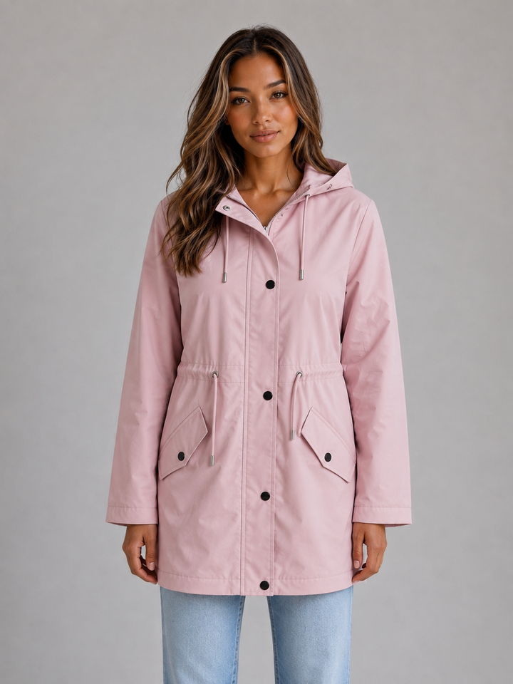 Women's Casual Waterproof Hooded Parka Jacket with Drawstring Waist