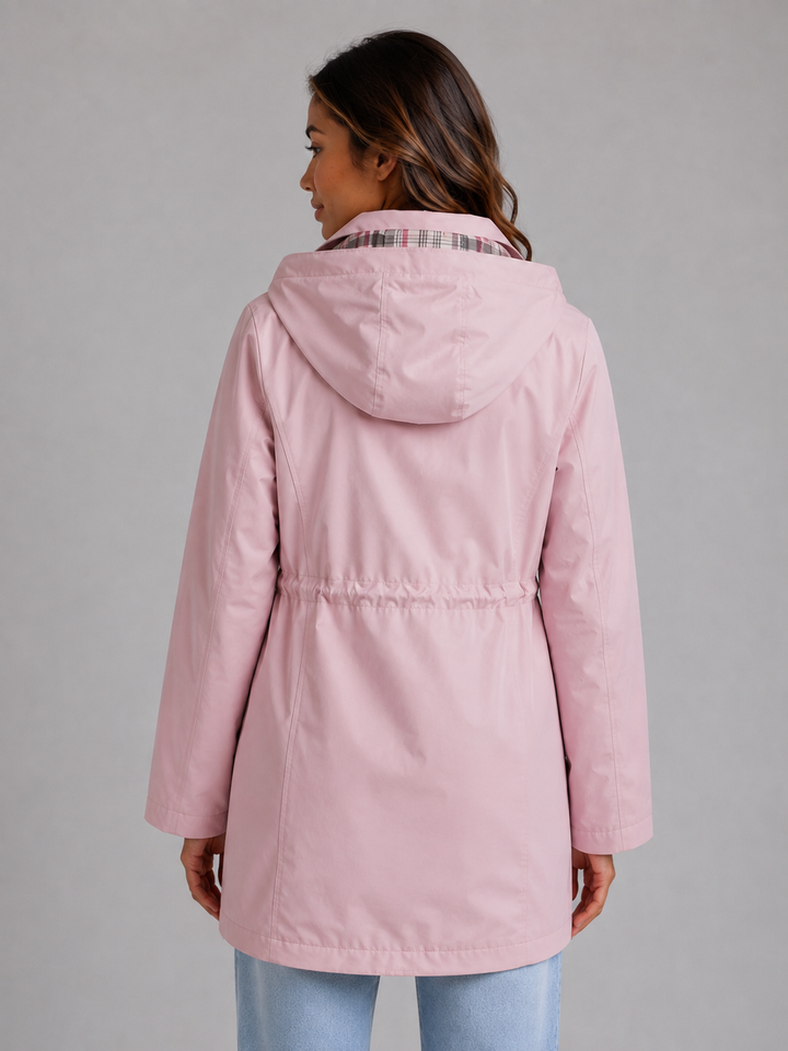 Women's Casual Waterproof Hooded Parka Jacket with Drawstring Waist