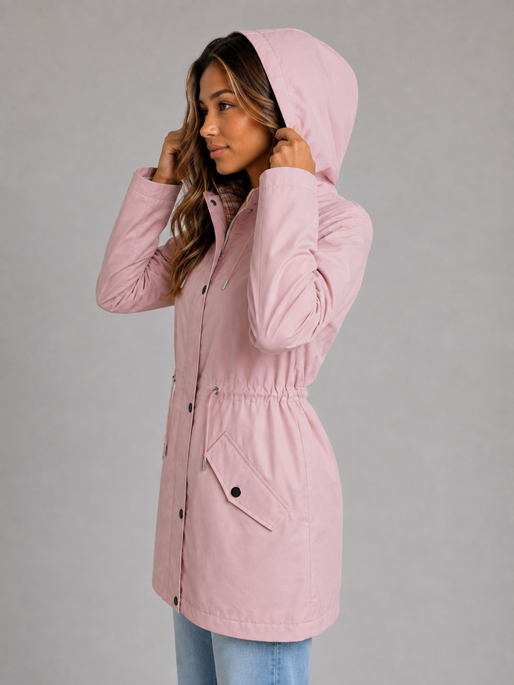 Women's Casual Waterproof Hooded Parka Jacket with Drawstring Waist