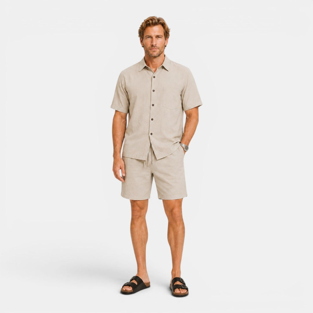 Men's Casual Linen Blend Shirt and Shorts Set