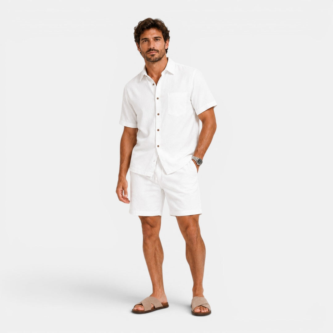 Men's Casual Linen Blend Shirt and Shorts Set