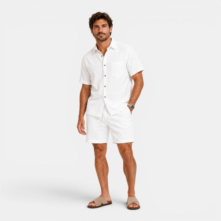 Men's Casual Linen Blend Shirt and Shorts Set