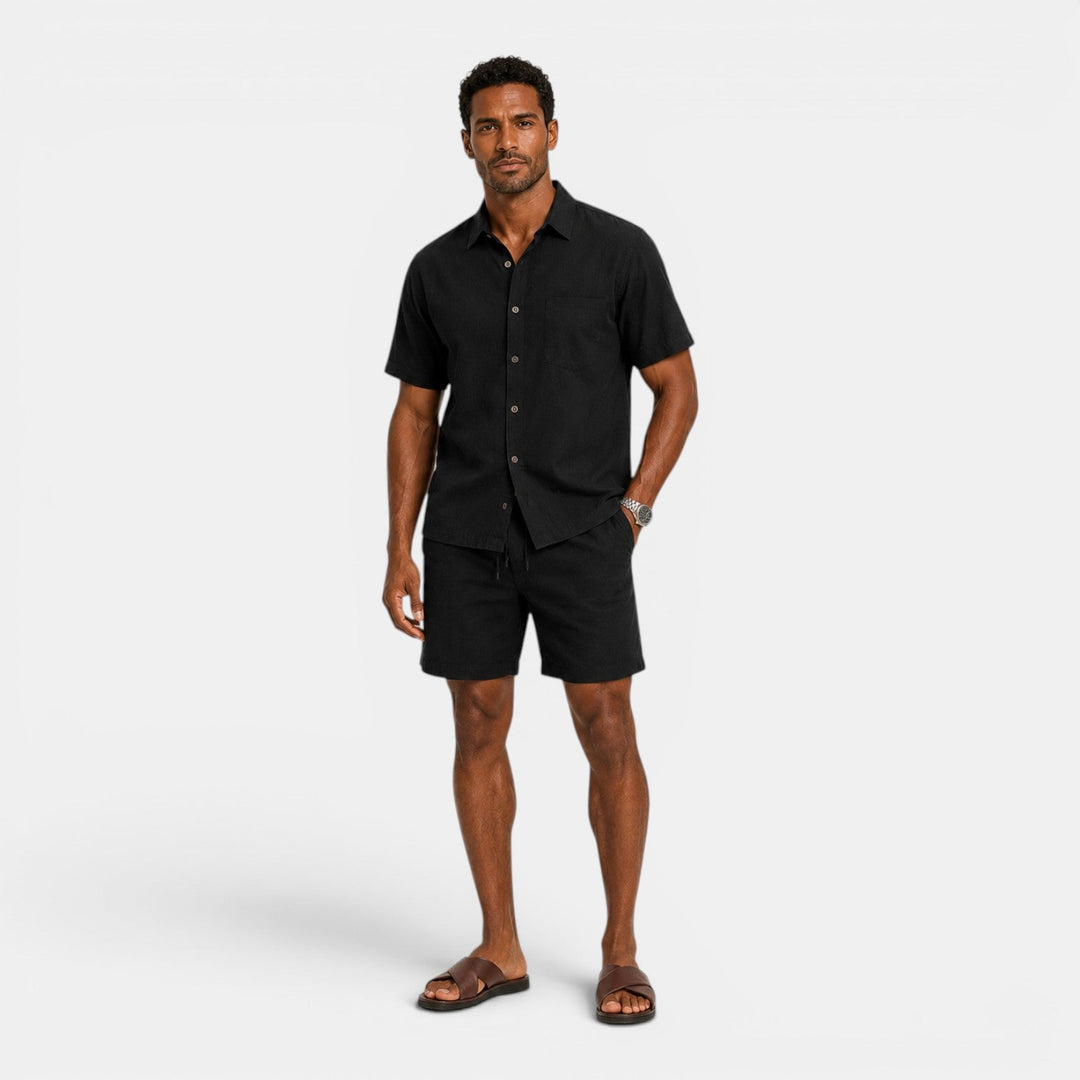 Men's Casual Linen Blend Shirt and Shorts Set