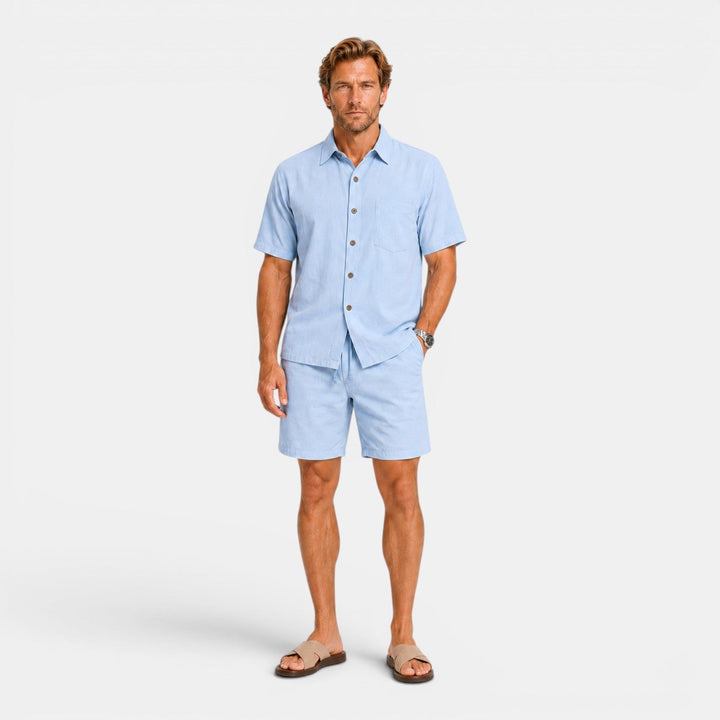 Men's Casual Linen Blend Shirt and Shorts Set