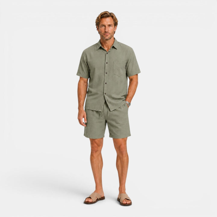 Men's Casual Linen Blend Shirt and Shorts Set