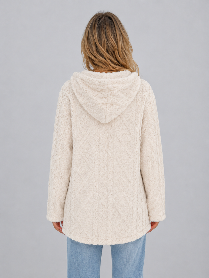 Women's Casual Plush Teddy Fleece Hooded Cardigan Jacket