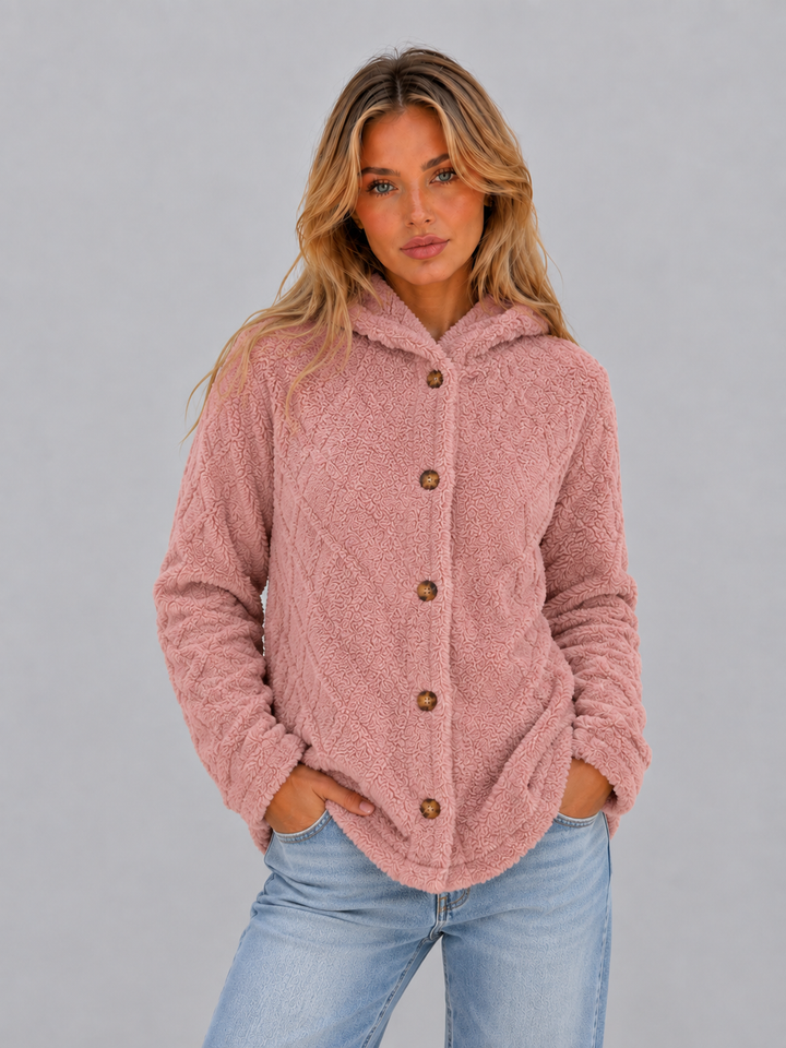 Women's Casual Plush Teddy Fleece Hooded Cardigan Jacket