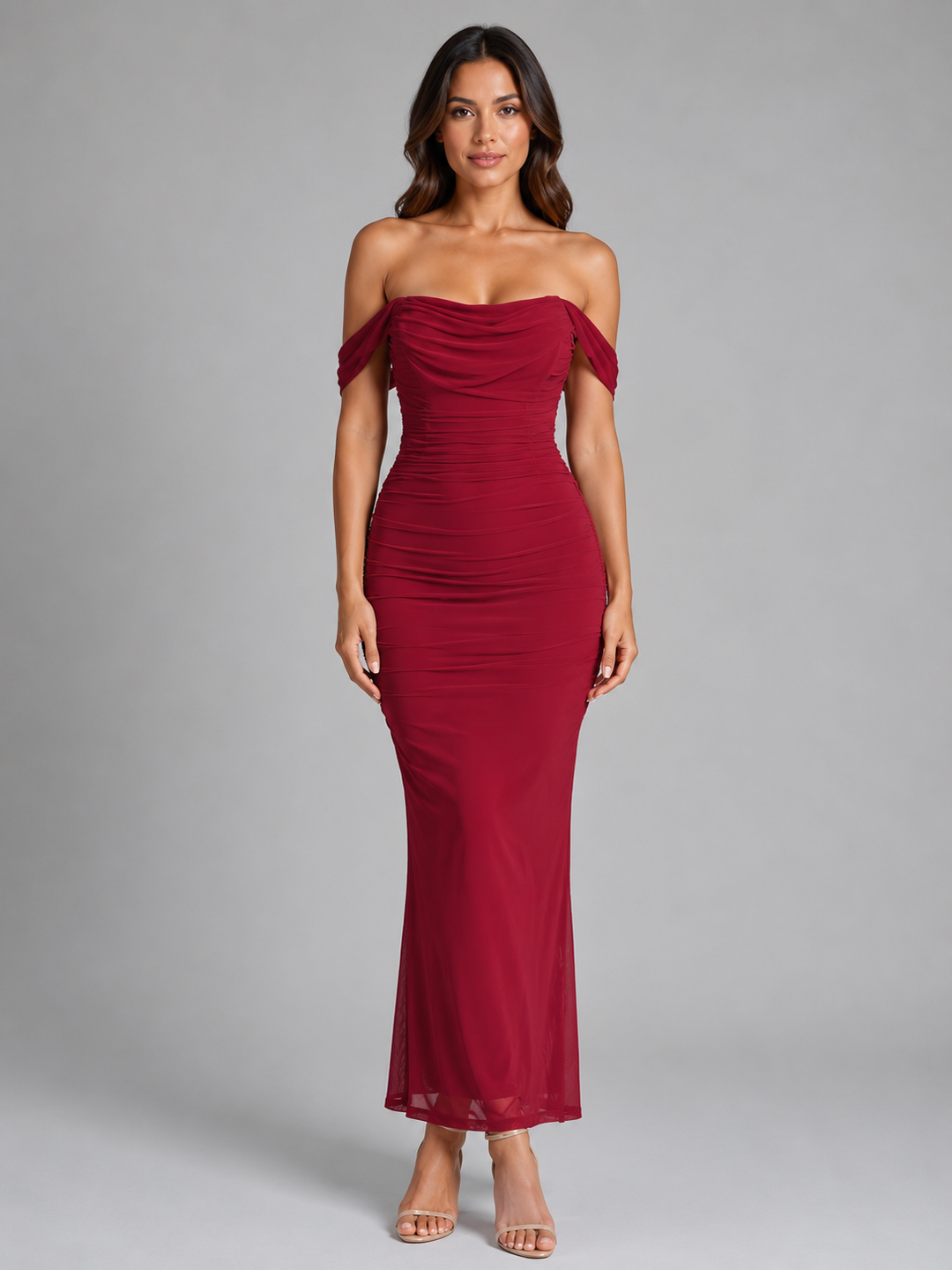 Women's Elegant Ruched Off-Shoulder Maxi Dress