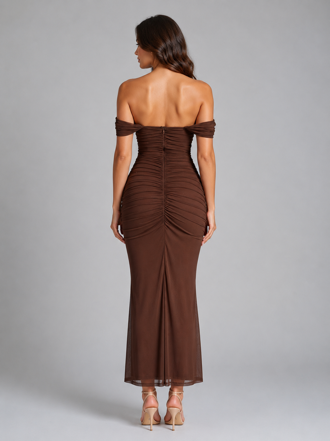 Women's Elegant Ruched Off-Shoulder Maxi Dress