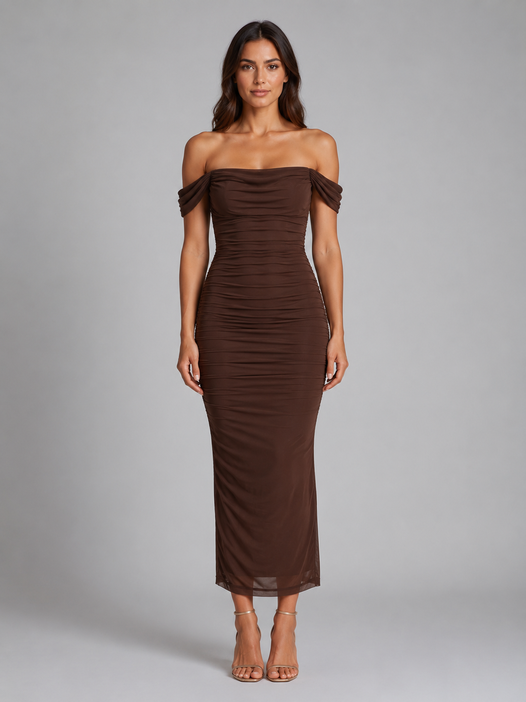 Women's Elegant Ruched Off-Shoulder Maxi Dress