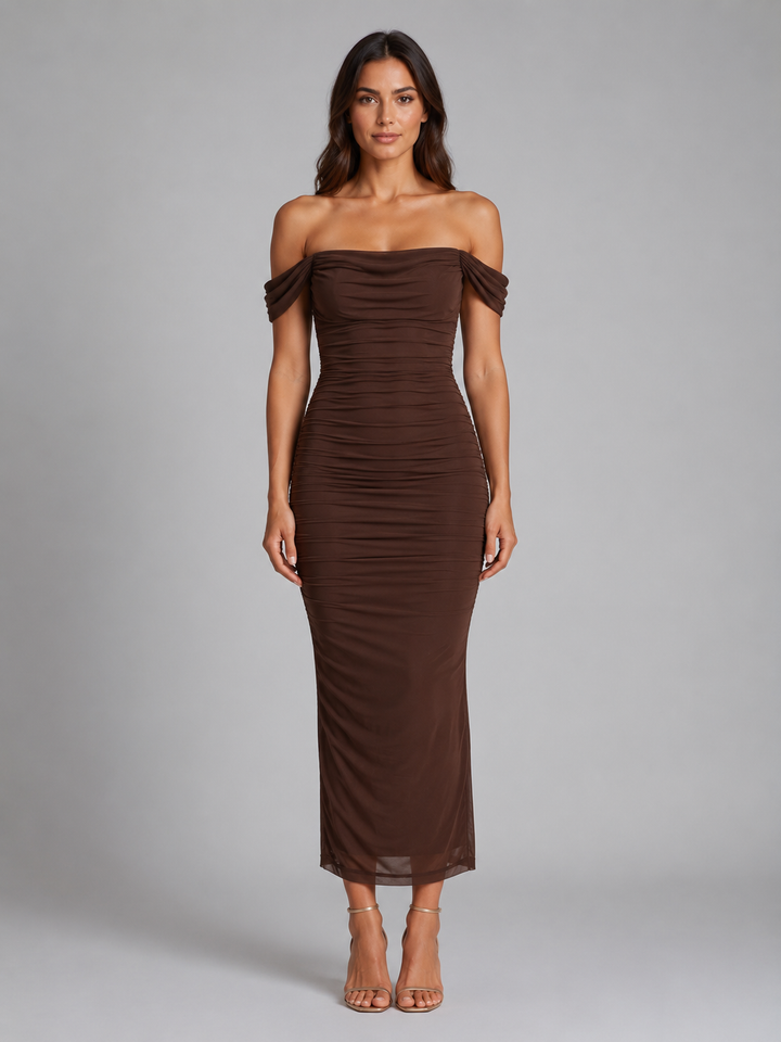 Women's Elegant Ruched Off-Shoulder Maxi Dress
