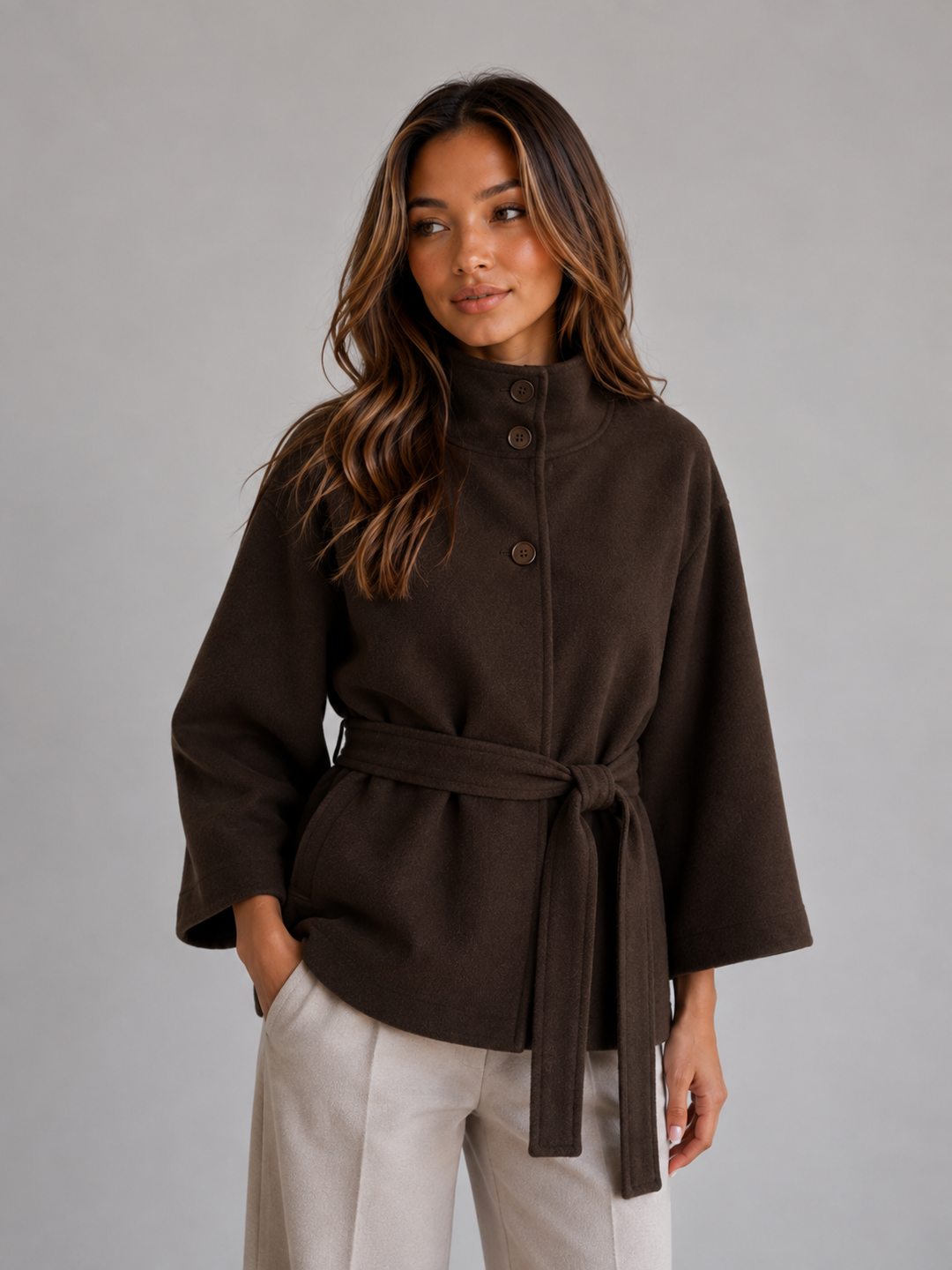Women's Classic Wool Blend Belted Cape Jacket