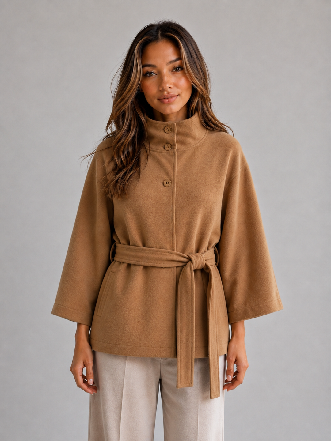 Women's Classic Wool Blend Belted Cape Jacket