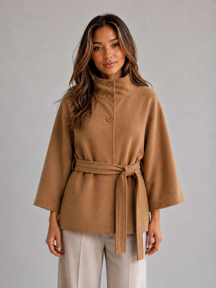 Women's Classic Wool Blend Belted Cape Jacket