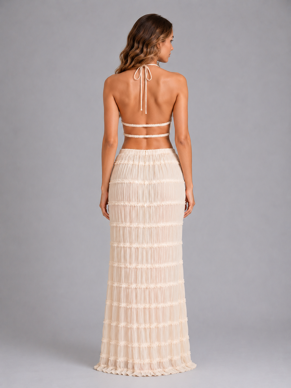 Women's Casual Textured Ruffle Two-Piece Set