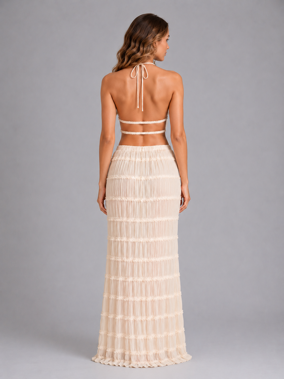 Women's Casual Textured Ruffle Two-Piece Set