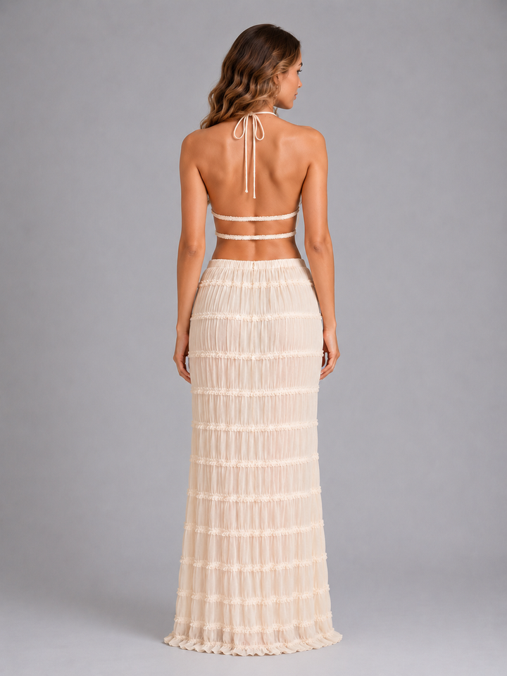 Women's Casual Textured Ruffle Two-Piece Set