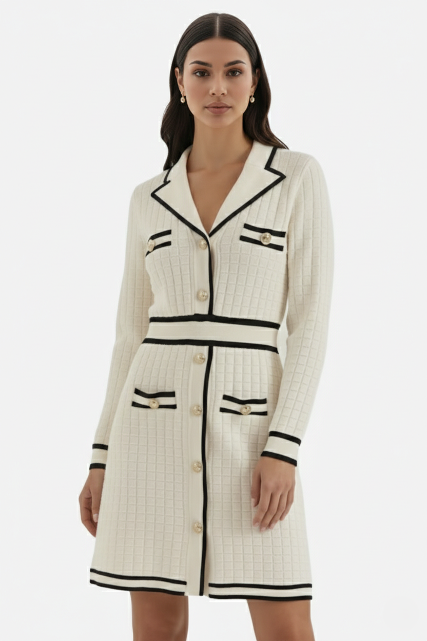 Womens Knit Cardigan Dress Long Sleeve Button-Down Metallic Buttons - Clovrio