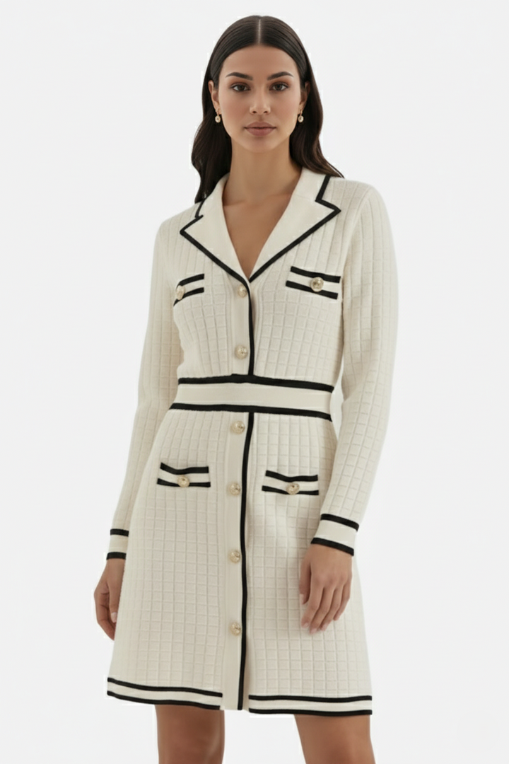 Womens Knit Cardigan Dress Long Sleeve Button-Down Metallic Buttons - Clovrio