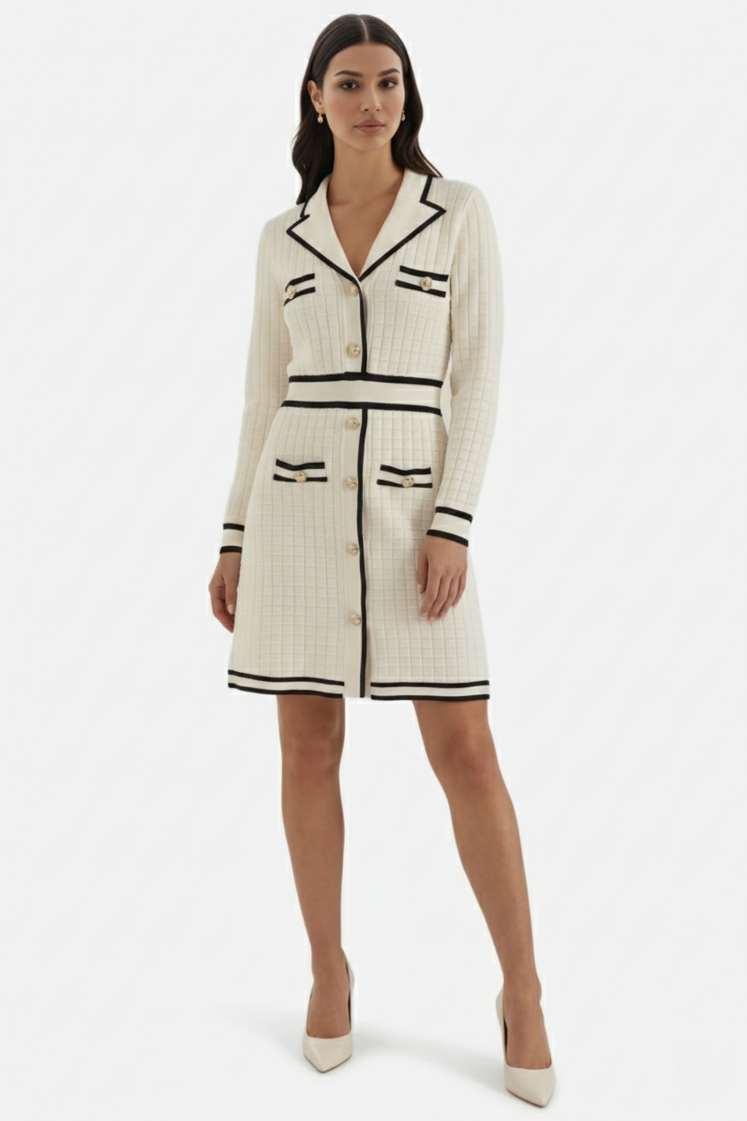 Womens Knit Cardigan Dress Long Sleeve Button-Down Metallic Buttons