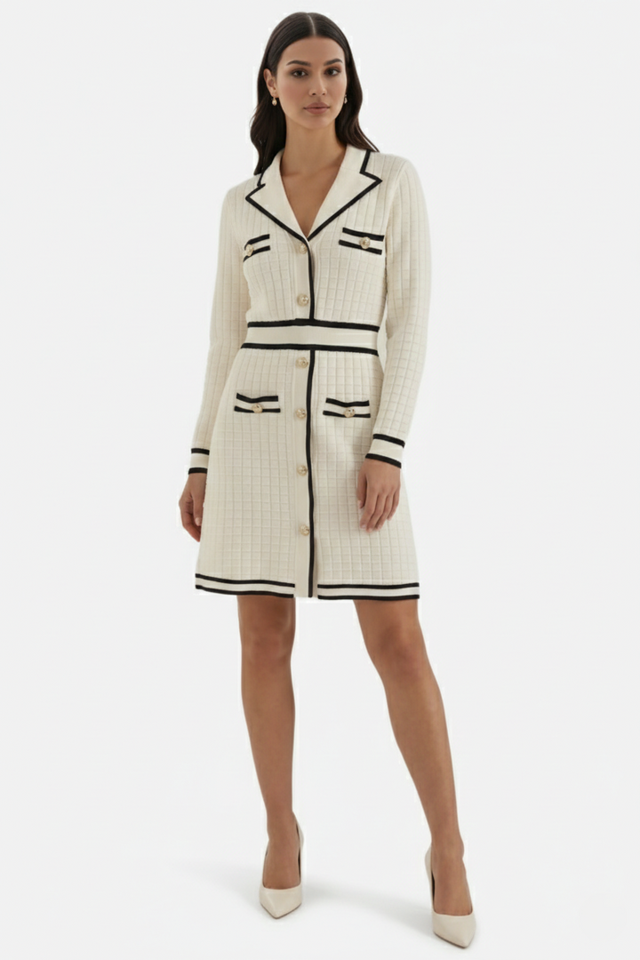 Womens Knit Cardigan Dress Long Sleeve Button-Down Metallic Buttons