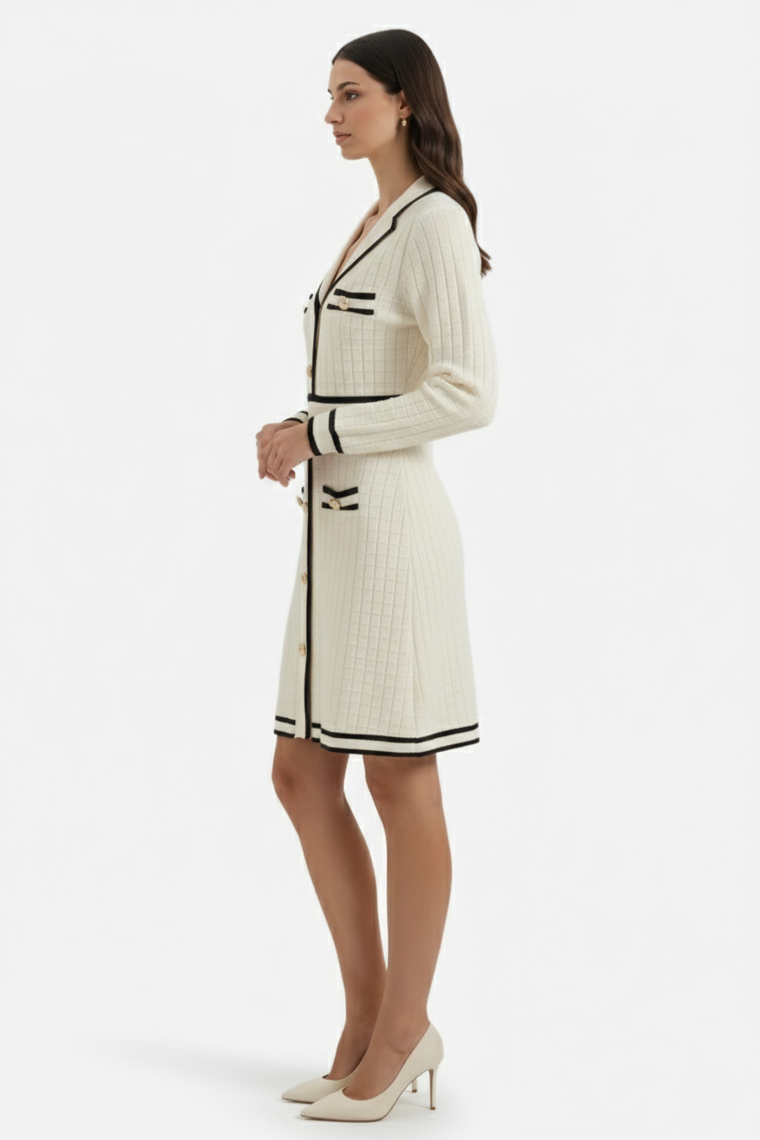 Womens Knit Cardigan Dress Long Sleeve Button-Down Metallic Buttons