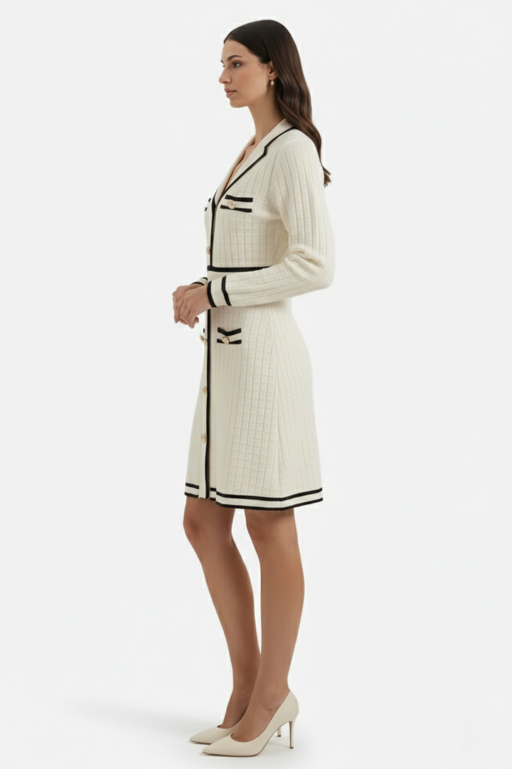 Womens Knit Cardigan Dress Long Sleeve Button-Down Metallic Buttons