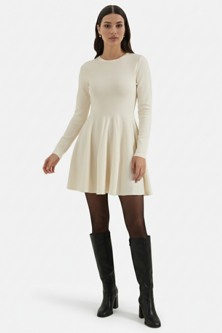 Womens Knitted Skater Dress Long Sleeve Fit and Flare