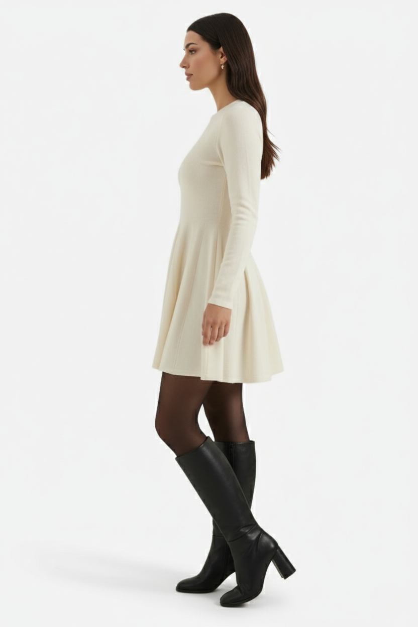 Womens Knitted Skater Dress Long Sleeve Fit and Flare
