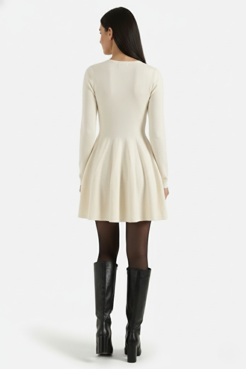 Womens Knitted Skater Dress Long Sleeve Fit and Flare