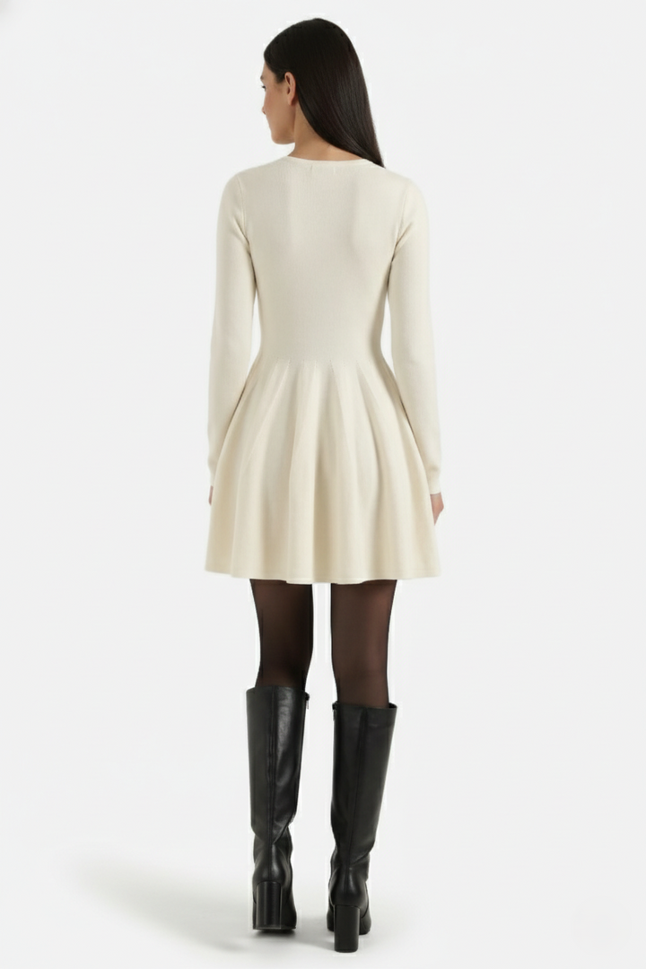 Womens Knitted Skater Dress Long Sleeve Fit and Flare