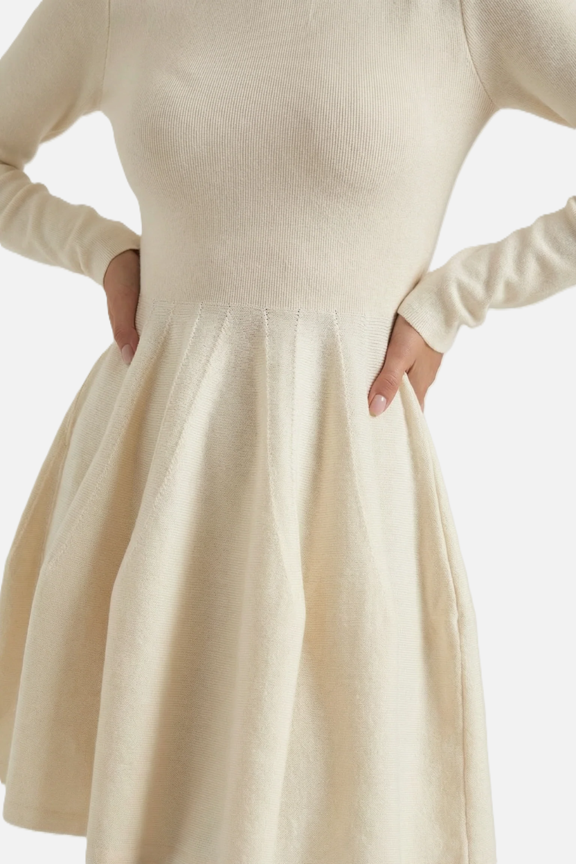 Womens Knitted Skater Dress Long Sleeve Fit and Flare